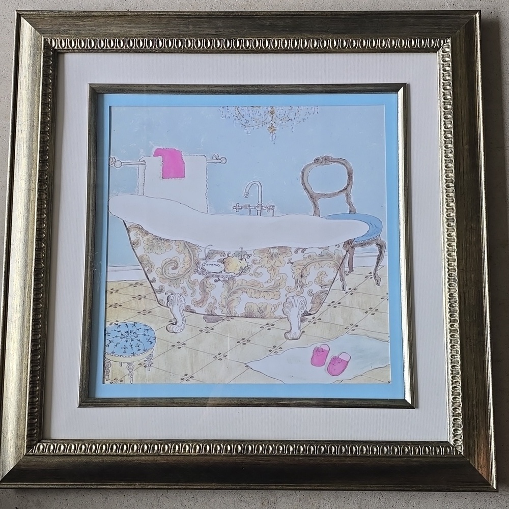 Vintage French Country Bathtub Wall Art Framed Bathroom Decor - Picture 6 of 6